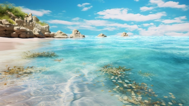 Beaux paysages marins 3D rendent le concept des vacances d'été