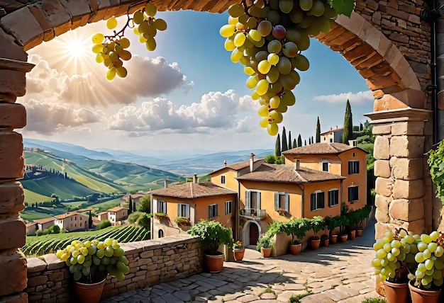 Photo beaux paysages marins surplombant une belle villa en italie dans un village avec beaucoup d'espace et un vin
