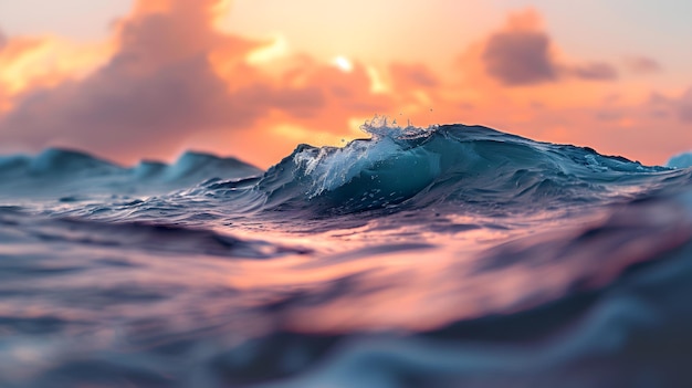 Beaux paysages marins Vague bleue de l'océan au coucher du soleil