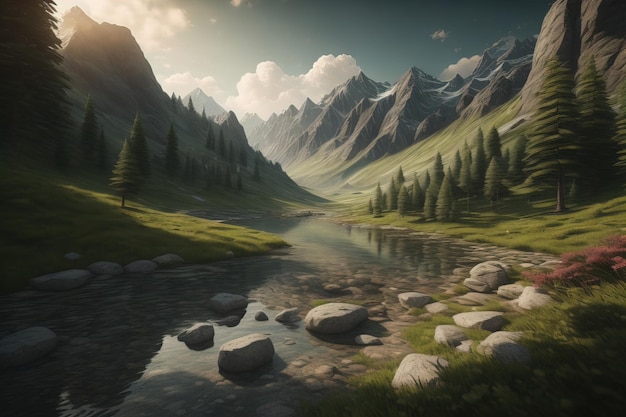 Photo beaux paysages de montagne avec un lac dans les montagnes