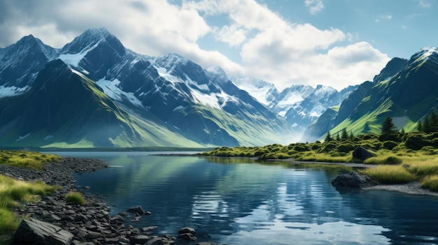 Beaux paysages de montagnes avec des générateurs d'eau