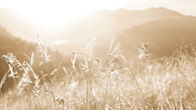 Beaux paysages naturels prairies alpines Grass en gros plan avec des rayons de soleil Belle nature IA générative