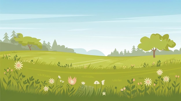 Beaux paysages de prairies avec une illustration vectorielle de fond du ciel