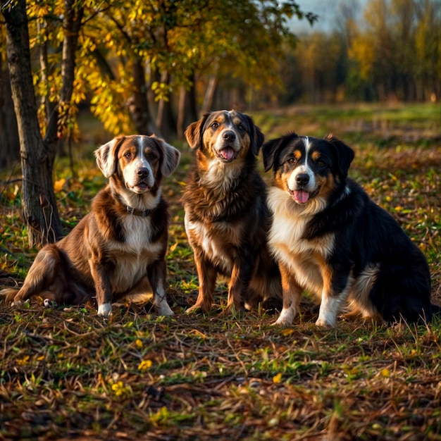 Beaux paysages ruraux Groupe de chiens de cour