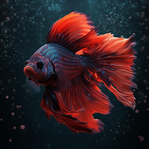 Beaux poissons d'aquarium betta rouges éclairage dramatique fond noir AI généré Art