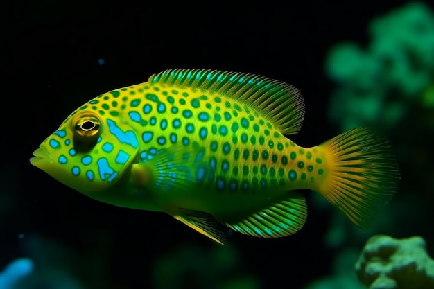 De beaux poissons de mer verts nagent dans la mer ou l'océan Generative AI