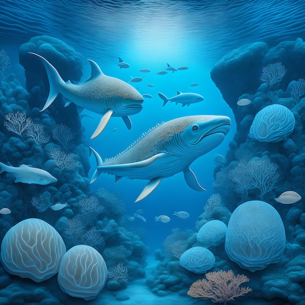 de beaux poissons sous l'eau l'océan bleu clair image ai générative