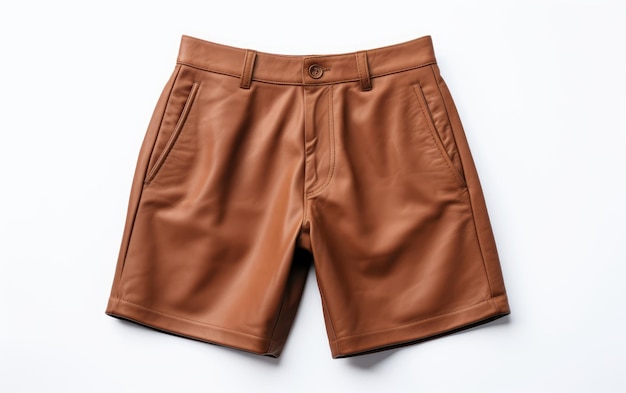De beaux shorts en cuir brun isolés sur un fond blanc