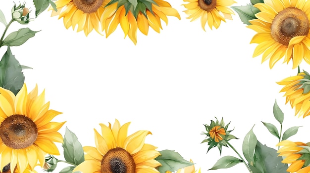 Beaux tournesols jaunes illustration de style aquarelle sur fond blanc carte de vœux flore