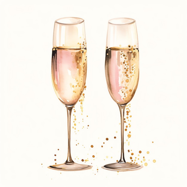 de beaux verres de champagne dans une illustration de clipart de style boho