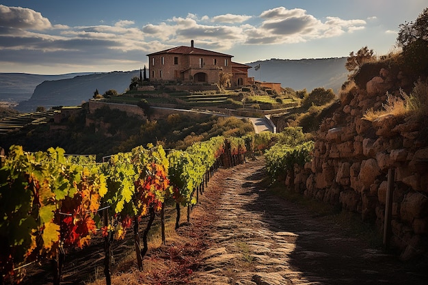 Photo de beaux vignobles dans la région de peneds, en catalogne