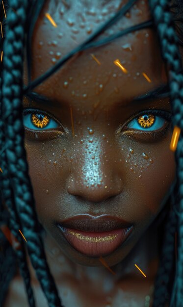 Beaux yeux beau visage d'une femme noire en gros plan portrait jeune fille brillante colorée et attrayante