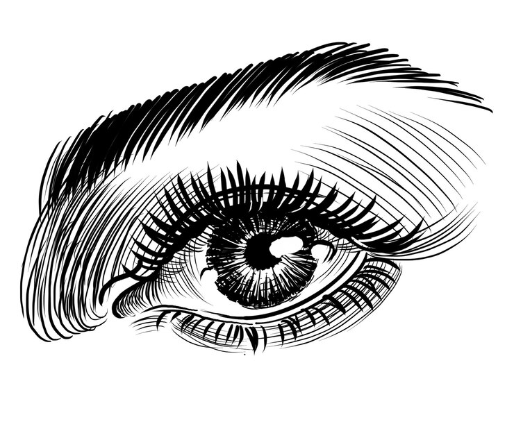 Photo beaux yeux de femmes dessinés à la main en noir et blanc dans le style rétro
