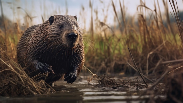 Beaver hyperréaliste courant dans le style de Vray Tracing