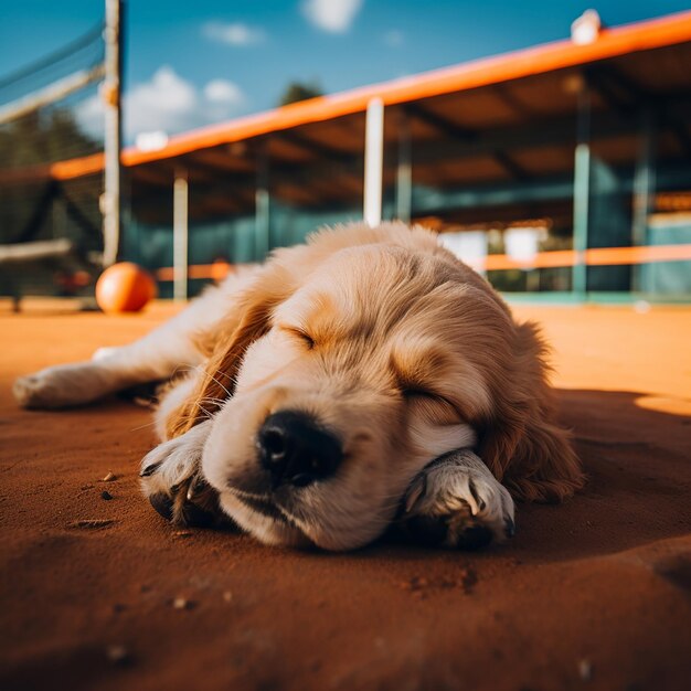 Bébé animal mignon sur le terrain de tennis