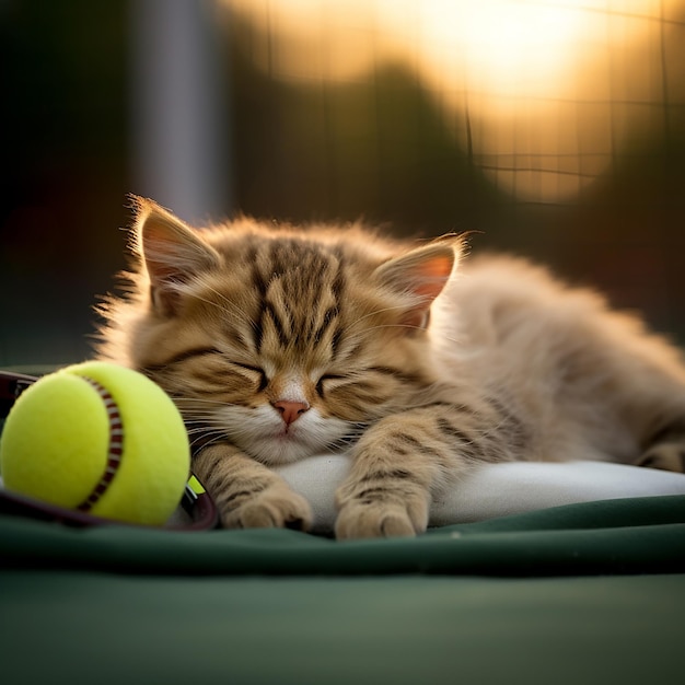 Bébé animal mignon sur le terrain de tennis