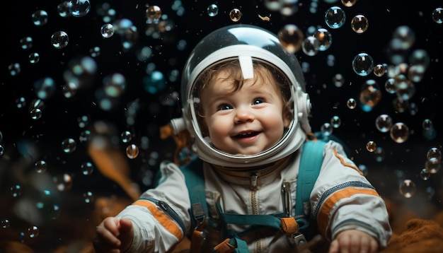 Le bébé astronaute a l'air heureux dans la galaxie