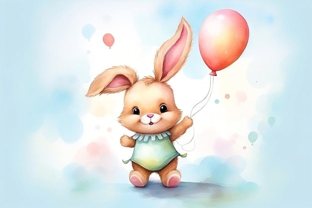 Bébé carte d'animal lapin ballon lapin de Pâques mignon salut illustration dessin animé