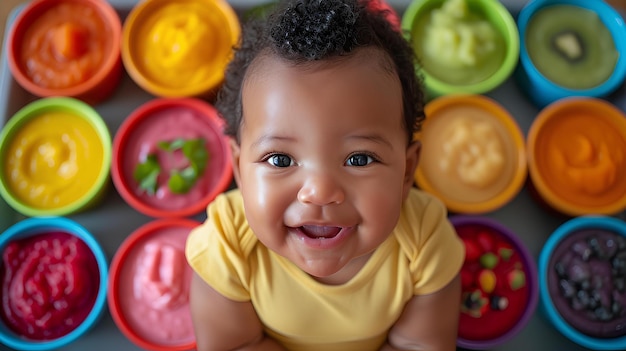 Un bébé avec une chemise jaune