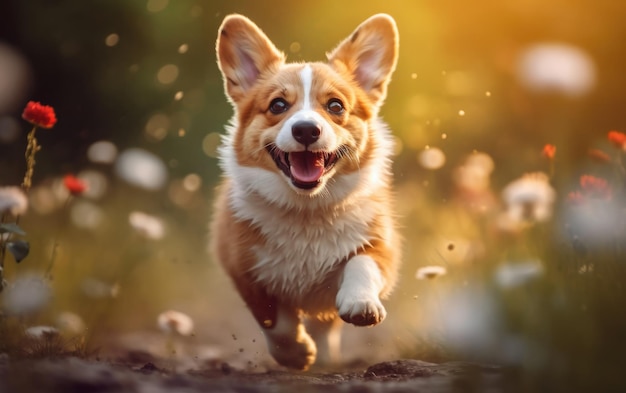 bébé corgi chien sourire et courir photo