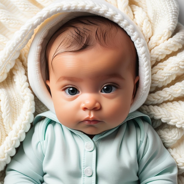 Photo un bébé dans une couverture blanche.