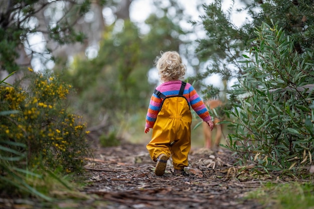 bébé dans la forêt sauvage marchant ensemble dans un parc en Australie