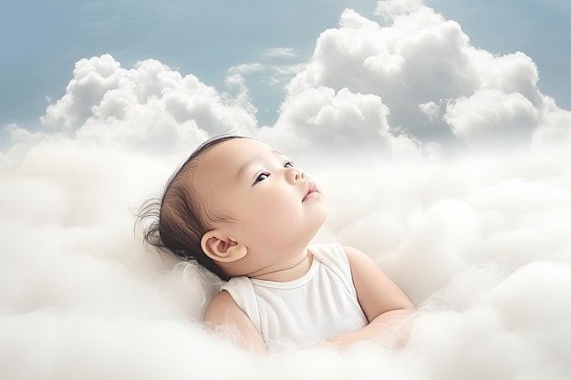 Bébé dans les nuages avec fond de ciel