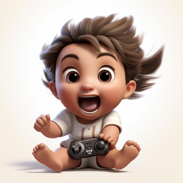 Photo un bébé de dessin animé qui rit et joue à un jeu vidéo vicente romero redondo style