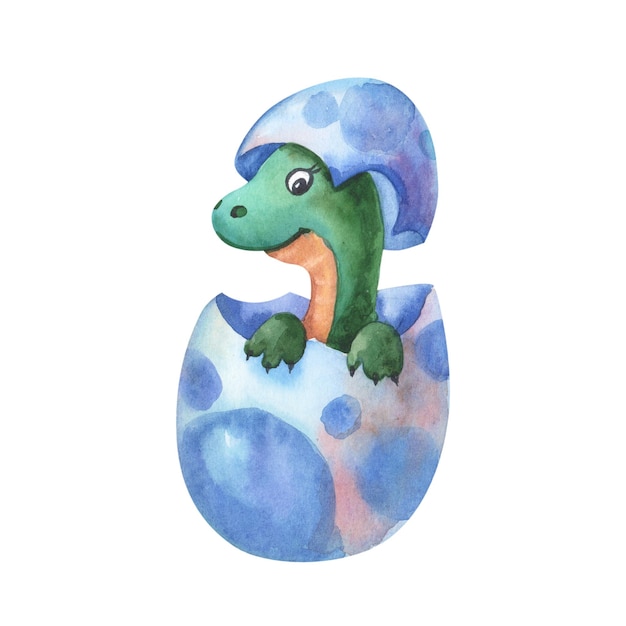 Bébé dinosaure vert aquarelle dans l'oeuf Animal kid Izolated illustration sur blanc