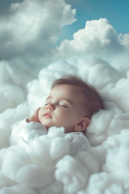 Le bébé dort sur les nuages dans le ciel