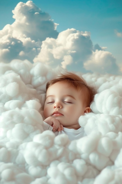 Le bébé dort sur les nuages dans le ciel