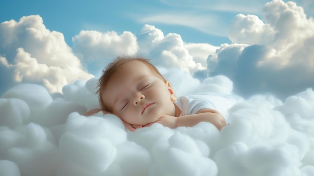 Le bébé dort sur les nuages dans le ciel