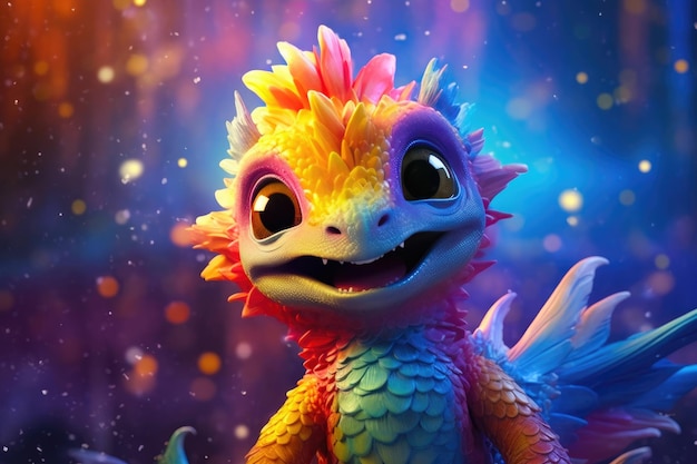 Le bébé dragon magique aux couleurs vives
