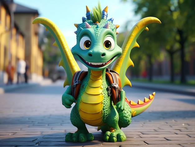 bébé dragon mignon va à l'école