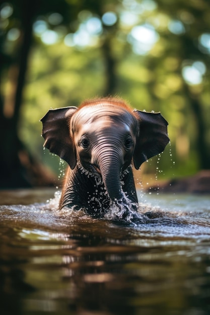 Photo un bébé éléphant dans l'eau