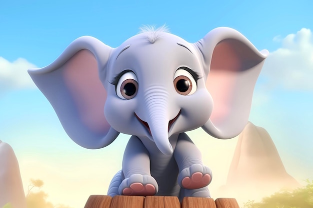 un bébé éléphant mignon illustration 3D style de rendu enfants style d'animation dessin animé