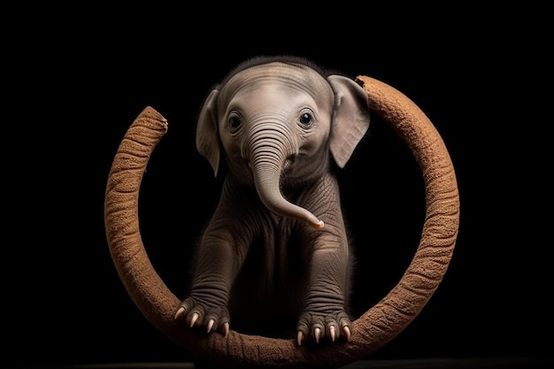 Photo bébé éléphant mignon jouant hulahoop isolé sur fond blanc avec chemin de découpage