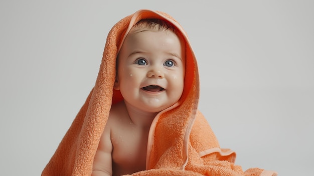 Photo un bébé enveloppé dans une serviette