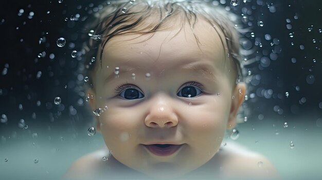 Le bébé est en train de se baigner.