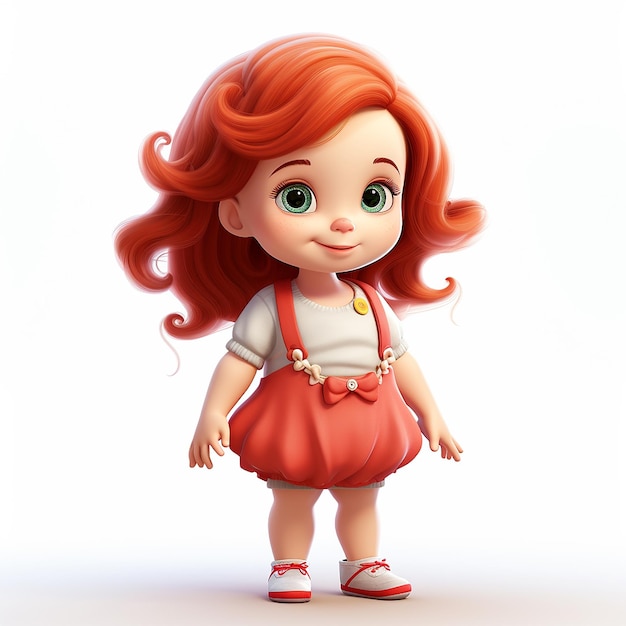 bébé fille cheveux rouges style dessin animé debout fond blanc