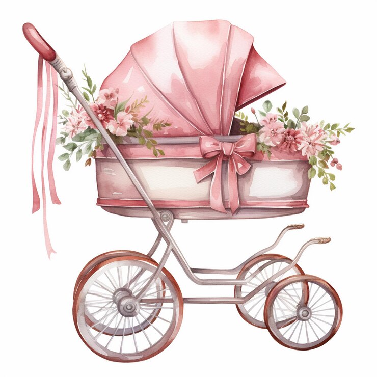 Bébé fille poussette nouveau-né crèche clipart