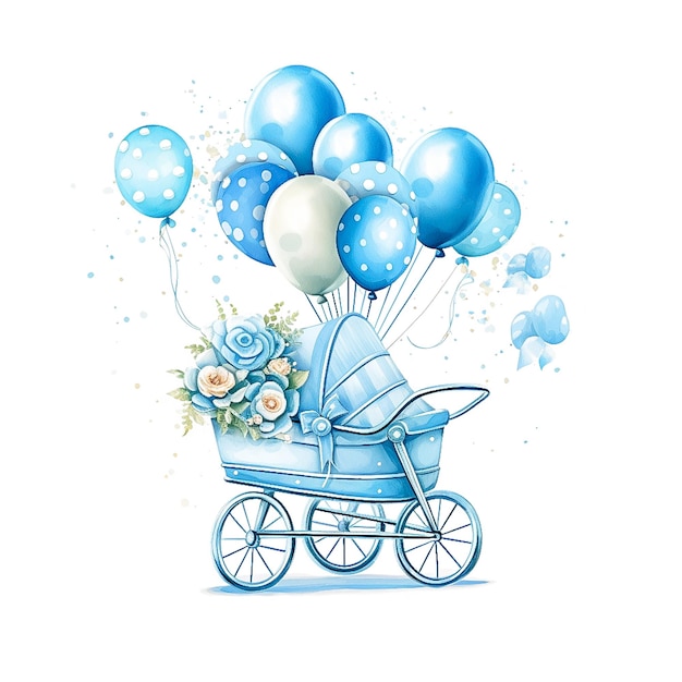 Bébé garçon chariot clipart peinture à l'huile illustration AI généré