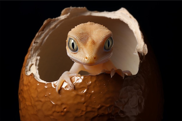 Un bébé gecko sort d'un oeuf