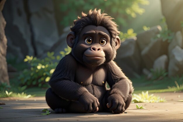 Photo le bébé gorille du dessin animé est assis.