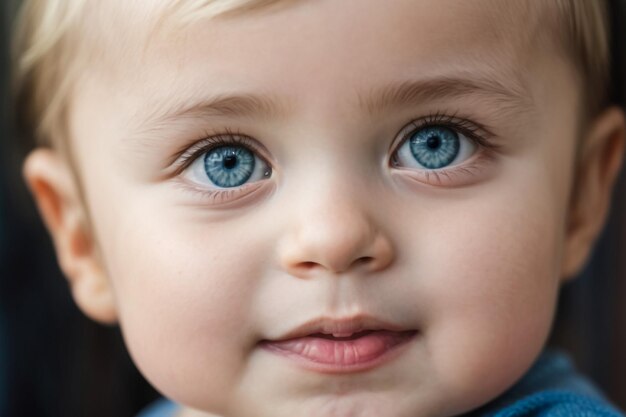 Photo bébé avec de grands yeux bleus souriants