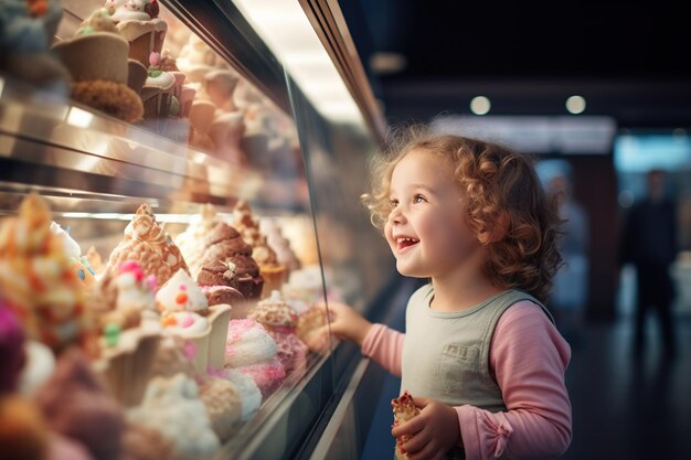 Photo un bébé heureux regardant un dessert fait maison.