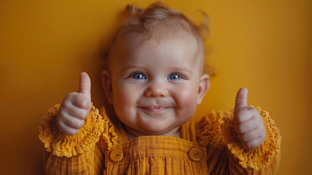 Bébé heureux souriant et le pouce en l'air