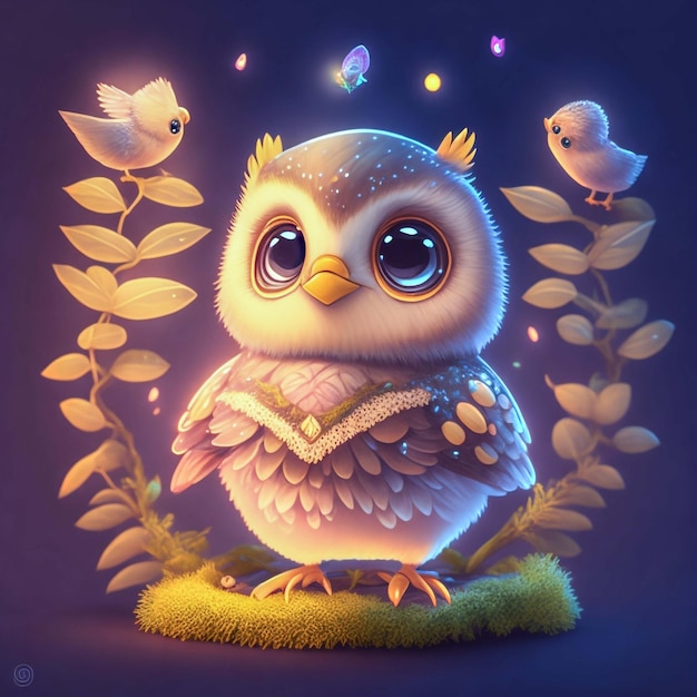 Bébé hibou à l'image Il est un hibou de style chibi coloré