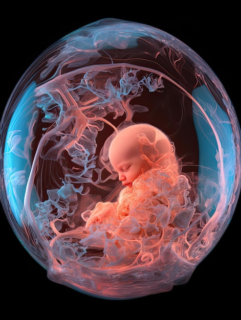 Photo un bébé à l'intérieur d'une sphère de verre