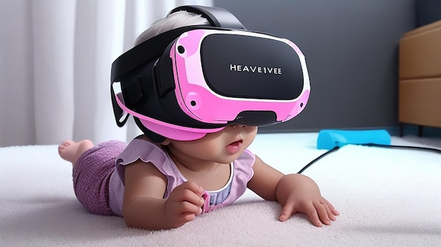 Bébé jouant avec des casques VR Metaverse et Future Technology